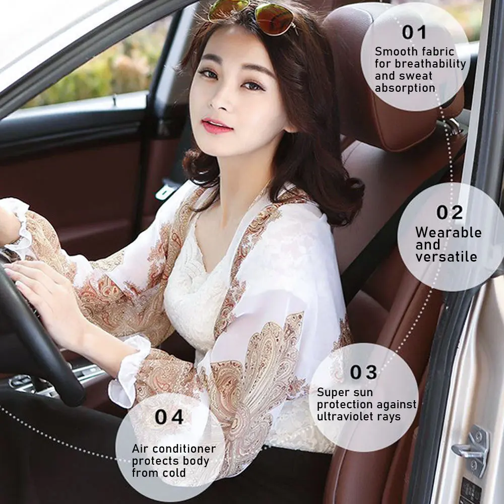 1PC Women Summer Anti-UV Arm Protection Sleeves Chiffon Shawl Cool Thin Sleeves Outdoor Driving/Cycling Sun Protection Clothing