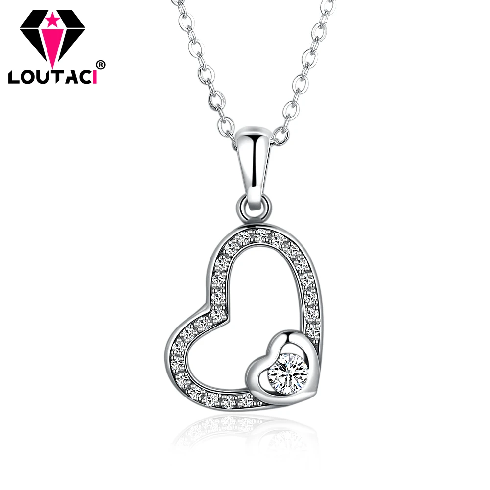 

White ColorFashion Personality New Sterling Silver S925 Stone Heart Necklace Round Stone Women Party