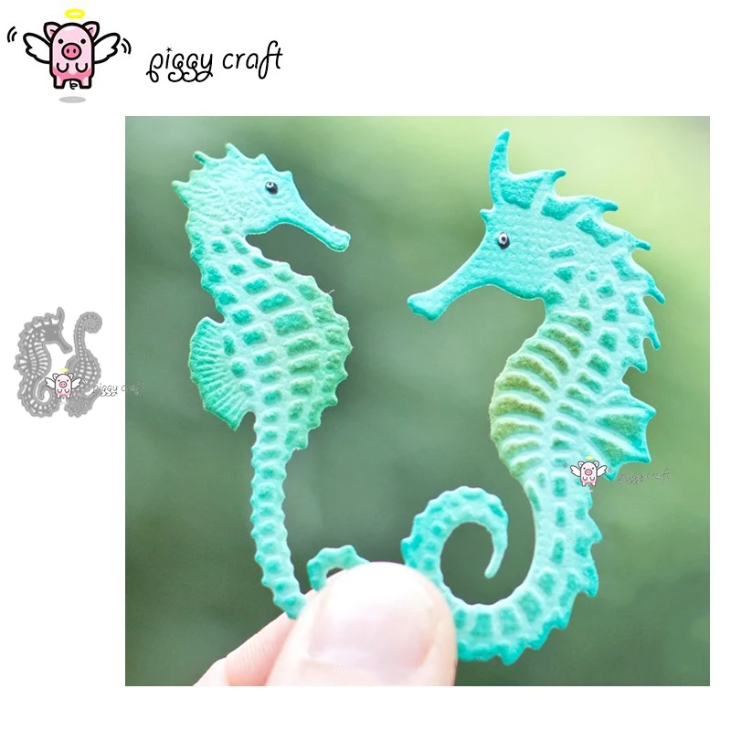 Piggy Craft metal cutting dies cut die mold 2Pcs Seahorse decoration Scrapbook paper craft knife mould blade punch stencils dies