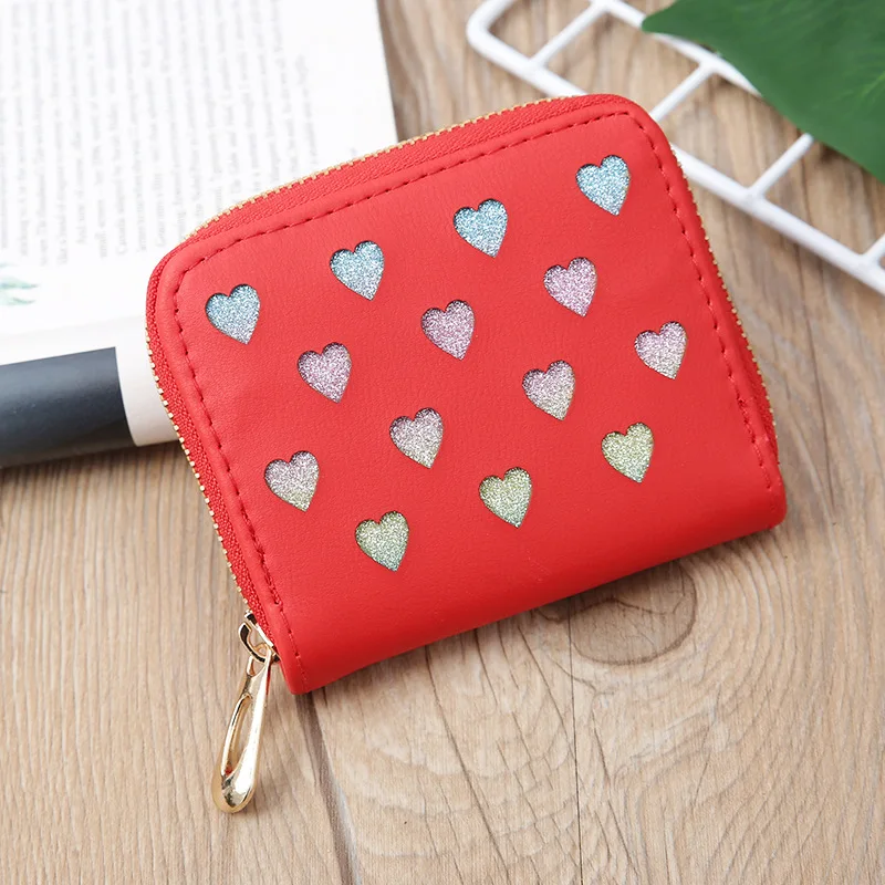 9-Color Women Hollow Short Wallets Love Heart Coin Purse PU Leather Multiple Card Holders Money Bag Zipper Square Ladies Clutch