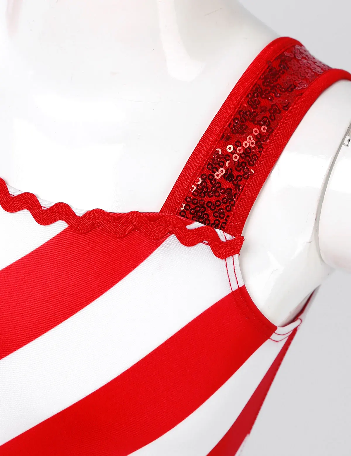 Kids Girls Candy Cane Santa Claus Ballet Leotard Dress Sequins Christmas Xmas Costume Striped Ice Skating Roller Dancewear