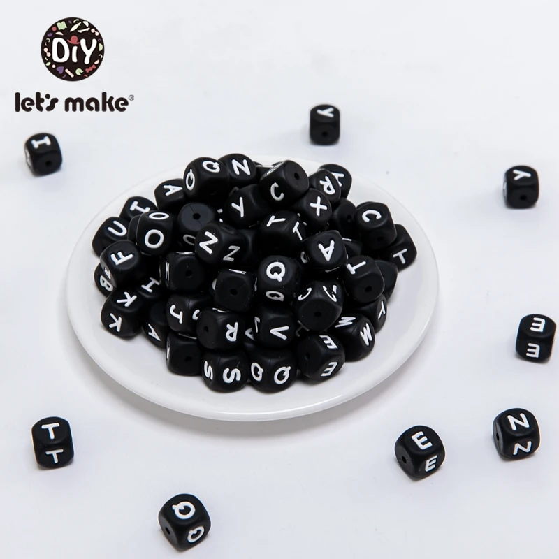 

Let's Make 12mm 100pc Silicone Alphabet Letter Beads Black BPA Fress Silicone Teether DIY Teething Necklace Bead Nursing Pendant