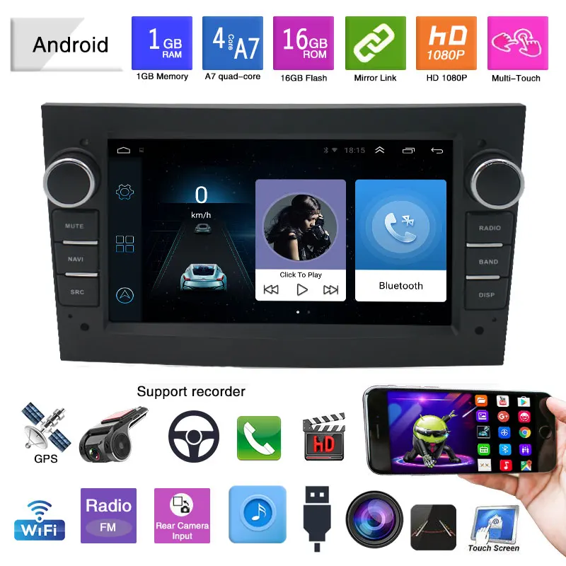 Car Radio 2 Din Android 9.1 1G +16G Touch Screen GPS Navigation Bluetooth 7 Inch Multimedia Player Stereo 2.5D IPS WIFI For Opel