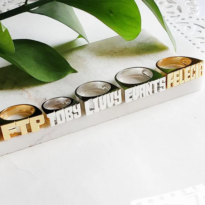 Personalized Hip Hop Name Ring Year 2020 Unisex Rose Gold Plated Custom Number Word Ring Lovely Fashion Gift For Men Women