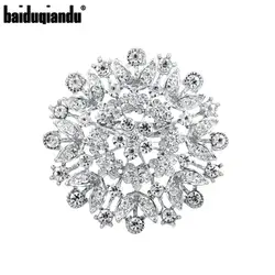 Baiduqiandu Clear Crystal Rhinestones Large Round Flower Brooches Wedding Bouquets Decor Jewelry