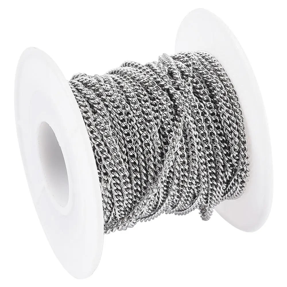 10m/roll Stainless Steel Curb Chains Necklace Chain Link for Men Women DIY Handmade Necklace Bracelet Making 2/3/3.5/4mm Width