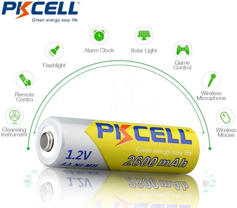 8 sztuk/partia Pkcell 2600mAh AA Ni-Mh akumulator 1.2V NiMh baterie aa z 1000 cyklami do latarki LED