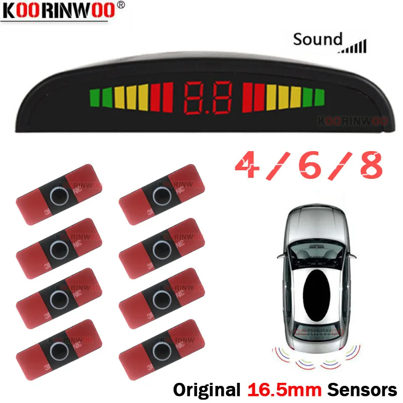 Koorinwoo Parktronic For Cars LED Colorful Sreen Parking Sensors 4/6/8 Detector System Black/Grey Blind Spot Parking Assistance