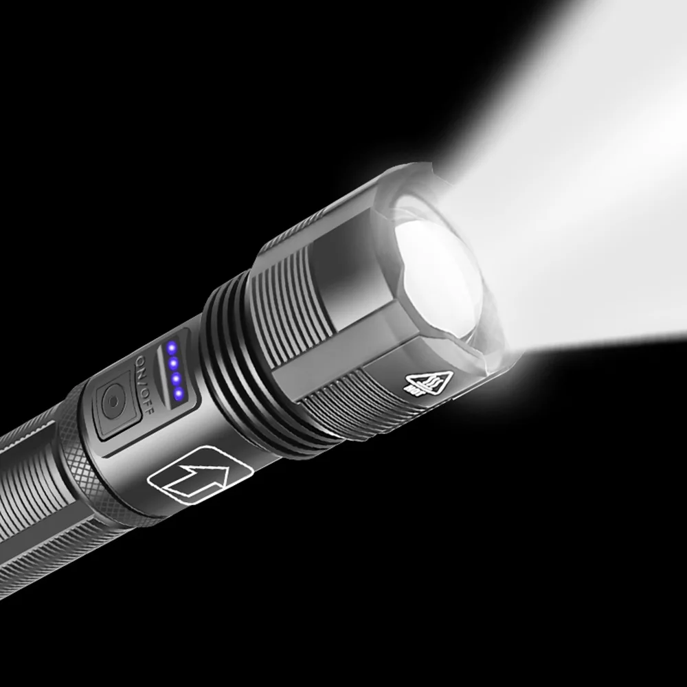 Power Torch Waterproof USB Rechargeable LED Mini Telescopic Zoom 1000LM10W 300 Meters Camping Light Portable Aluminum Flashlight