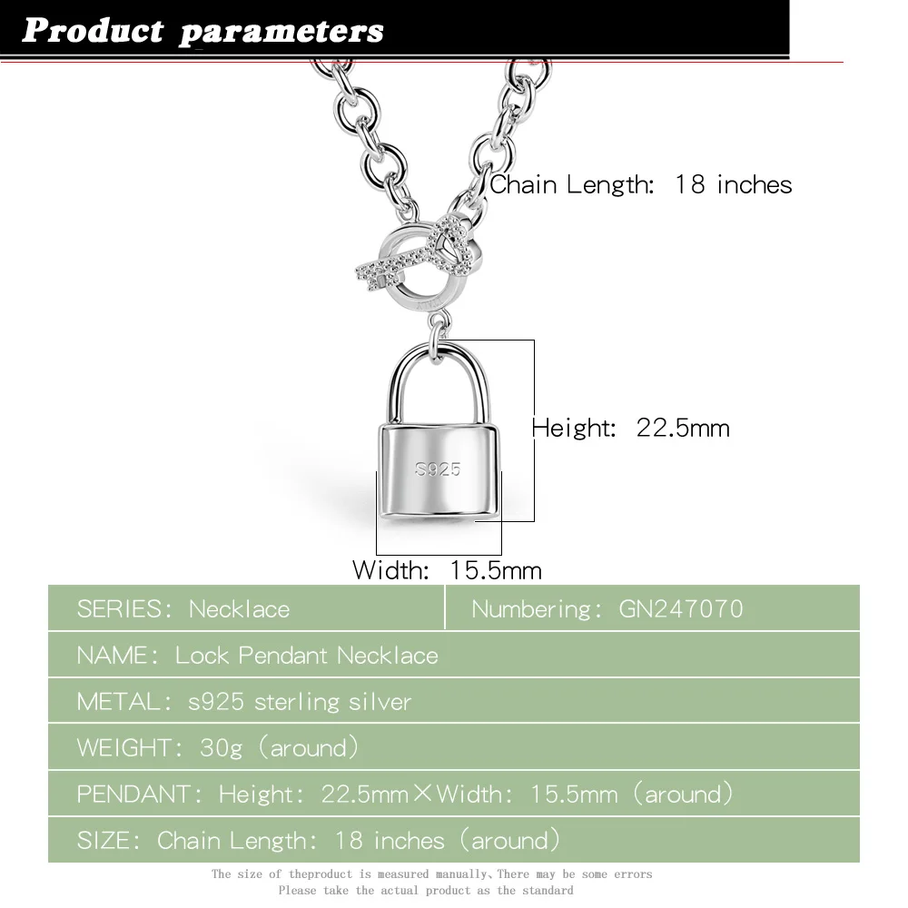 925 Sterling Silver Square Lock Pendant Necklace for Women Exquisite Senior Wedding Party Jewelry Gift