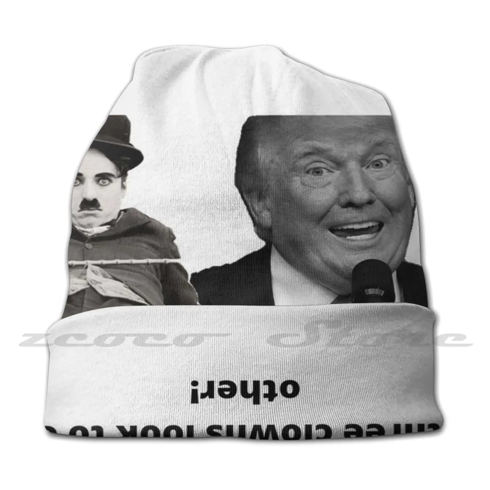 The Three Clowns Look To Each Other! Personalized Pattern Knit Hats Plus Size Elastic Soft Cap Political Funny Tramp