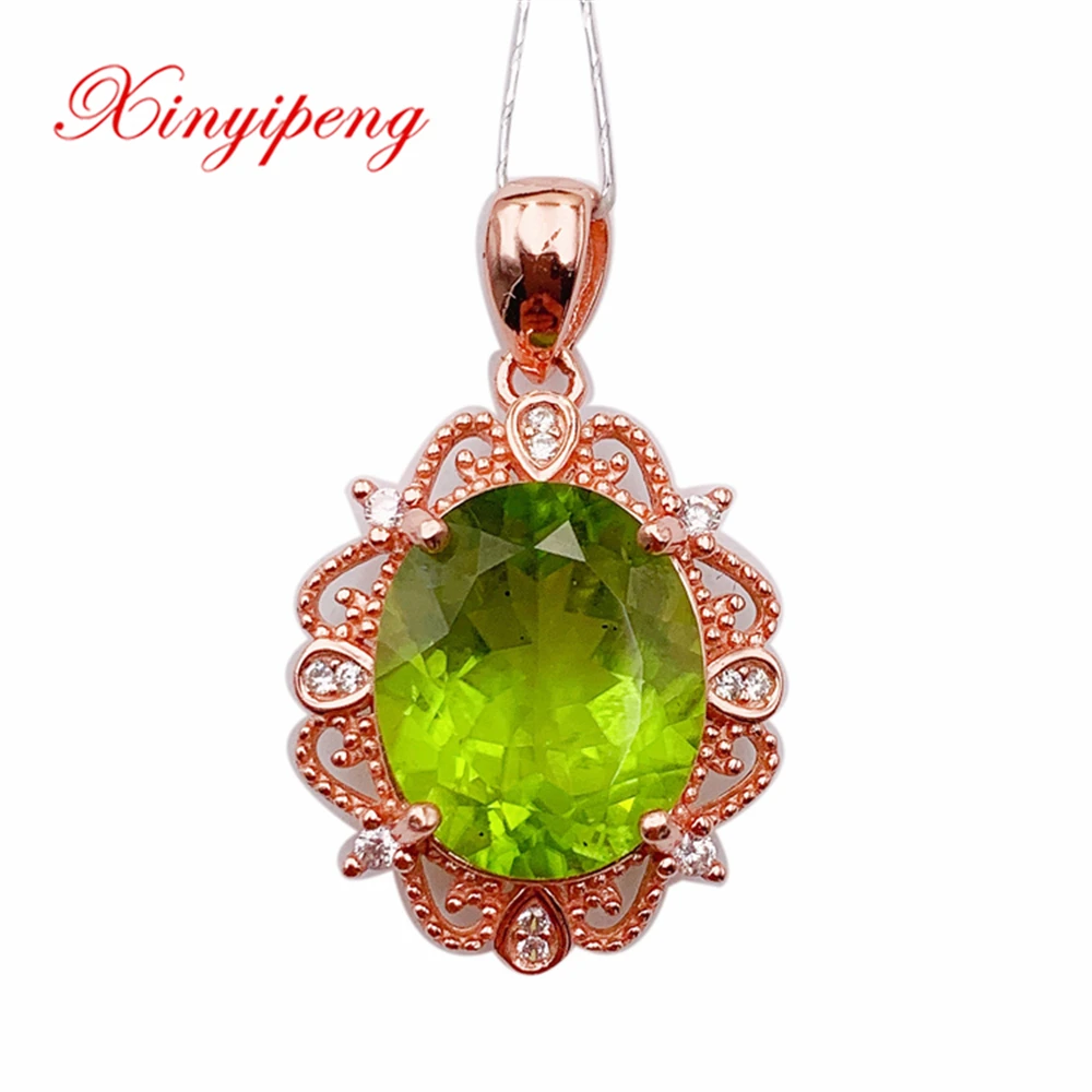 

Xin Yipeng Gems Jewelry Real S925 Sterling Silver Inlaid Natural Peridot Pendant Fine Anniversary Party For Women Free Shipping