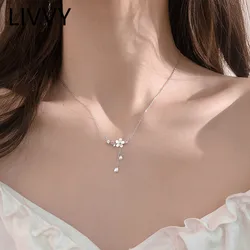 LIVVYNew Arrival Fashion Flowers Zircon Clavicle Chain Choker Necklace For Women Girl Tassels Necklace Party Gift