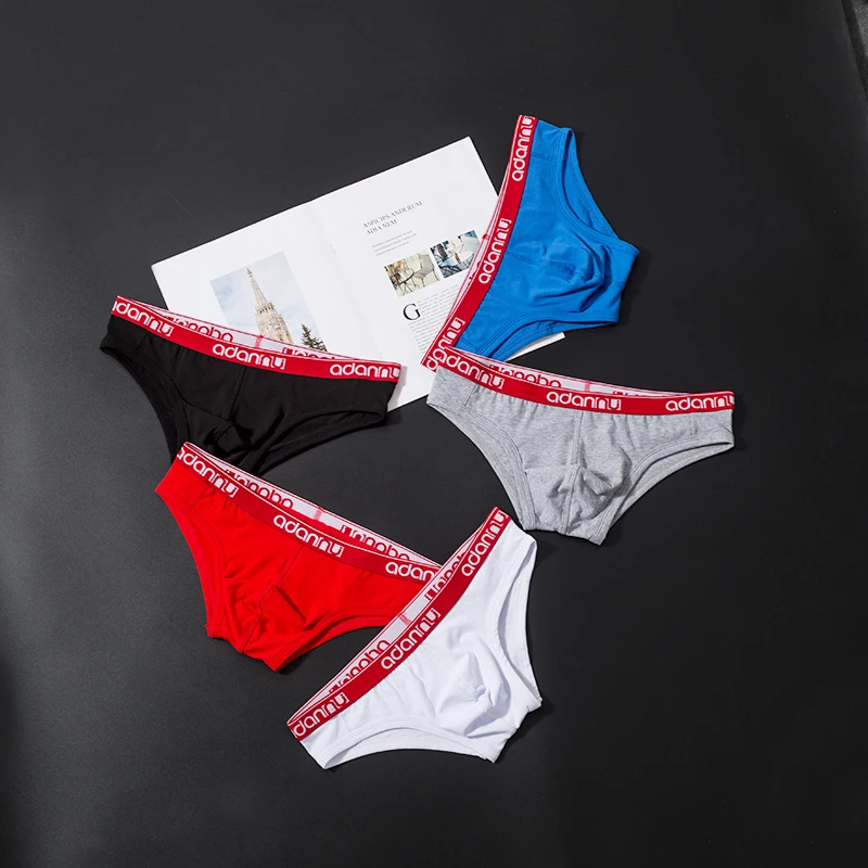 ADANNU Brand Sexy Men Underwear Men Briefs Cotton Male Panties Cueca Tanga Breathable U Pouch Sexy Briefs Bikini 5 Color