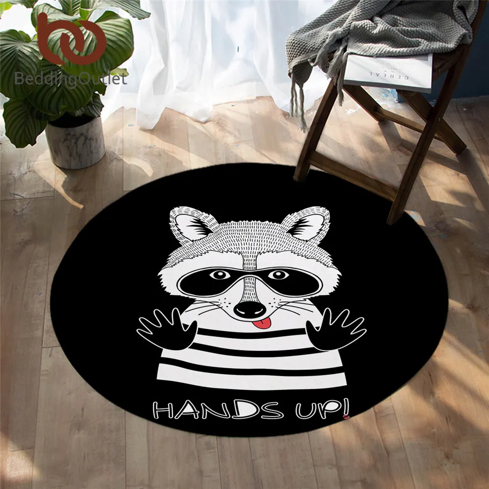 BeddingOutlet Raccoon Area Rug for Bedroom Cartoon Round Floor Mat Doodle Animal Portrait Decorative Tapete Thief Mask Carpet