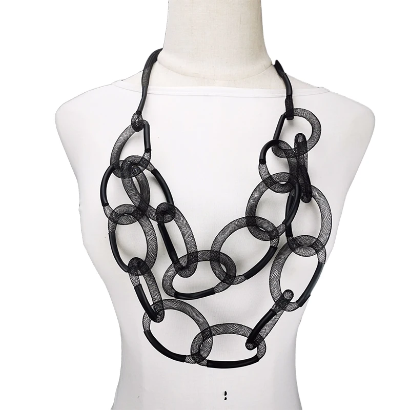 UKEBAY New Black Mesh Pendant Necklaces Women Sweater Chains Long Necklace Gothic Jewelry Handamade Luxury Clothes Accessories