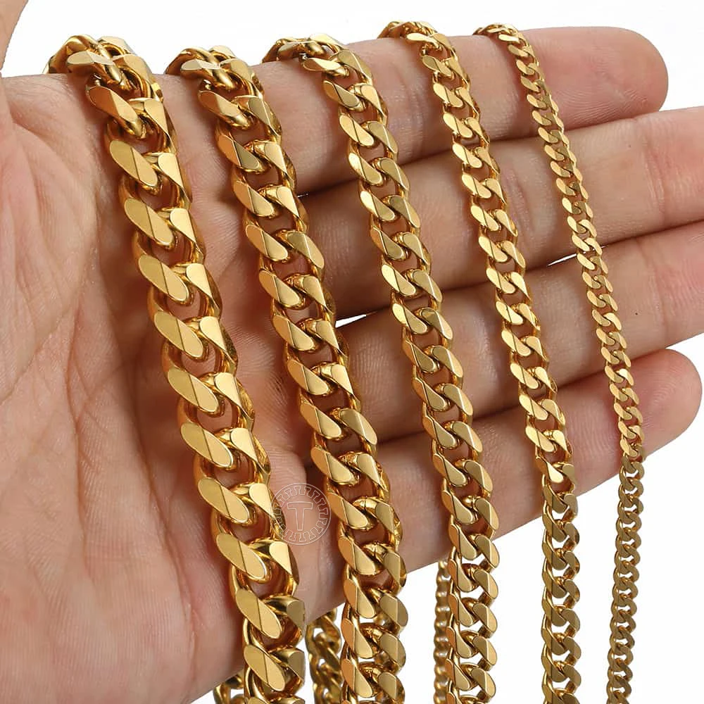 9/11mm Stainless Steel Cuban Chain Necklace For Men Women Gold Black Silver Color Curb link Jewelry Length DKNM08