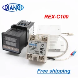 REX-C100 Digital PID Temperature Controller Thermostat SSR output Max40A SSR Relay K Thermocouple Probe RexC-100 110V ~240V