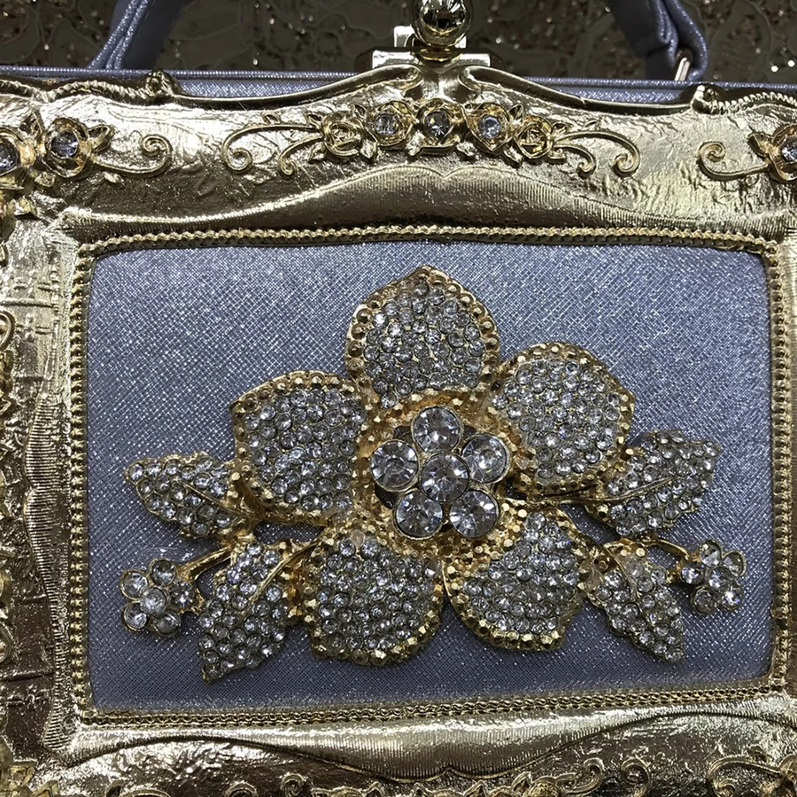 Crystal Diamond Box Evening Clutch Bag Women Luxury Embroidery Flowered Printing Dinner Purse Shoulder Bag Ladies Wedding Party