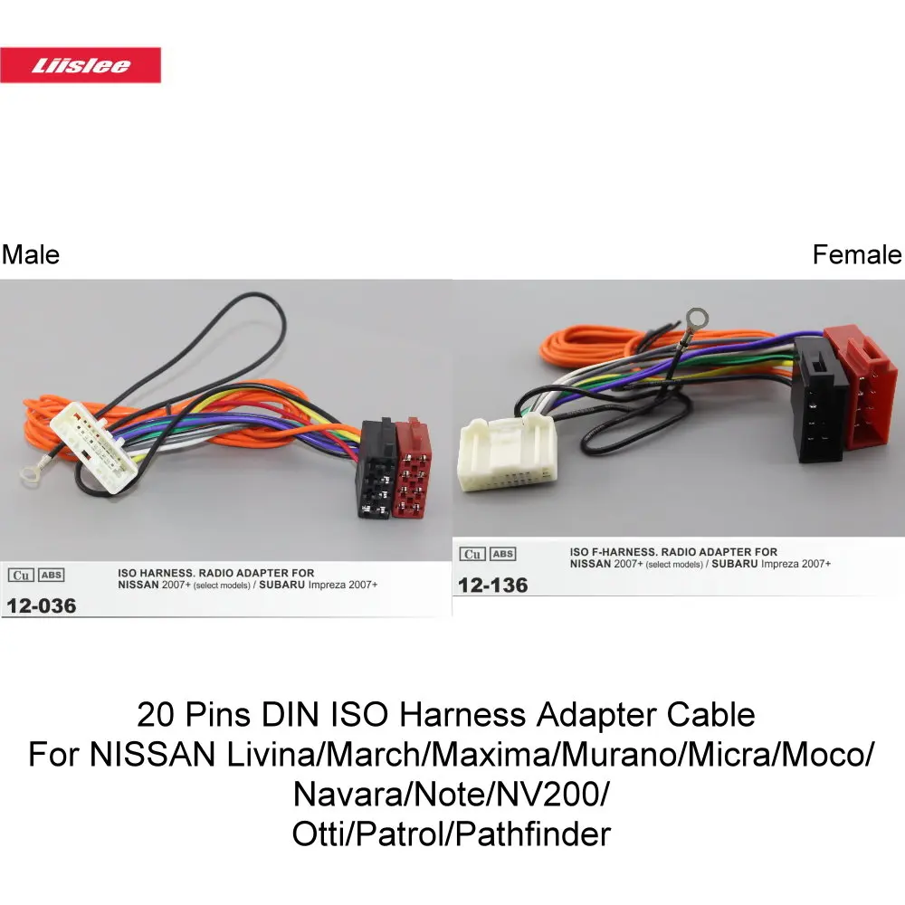 

20 Pins DIN ISO Harness Adapter Cable For NISSAN Livina/March/Maxima/Murano/Micra/Moco/Navara/Note/NV200/Otti/Patrol/Pathfinder