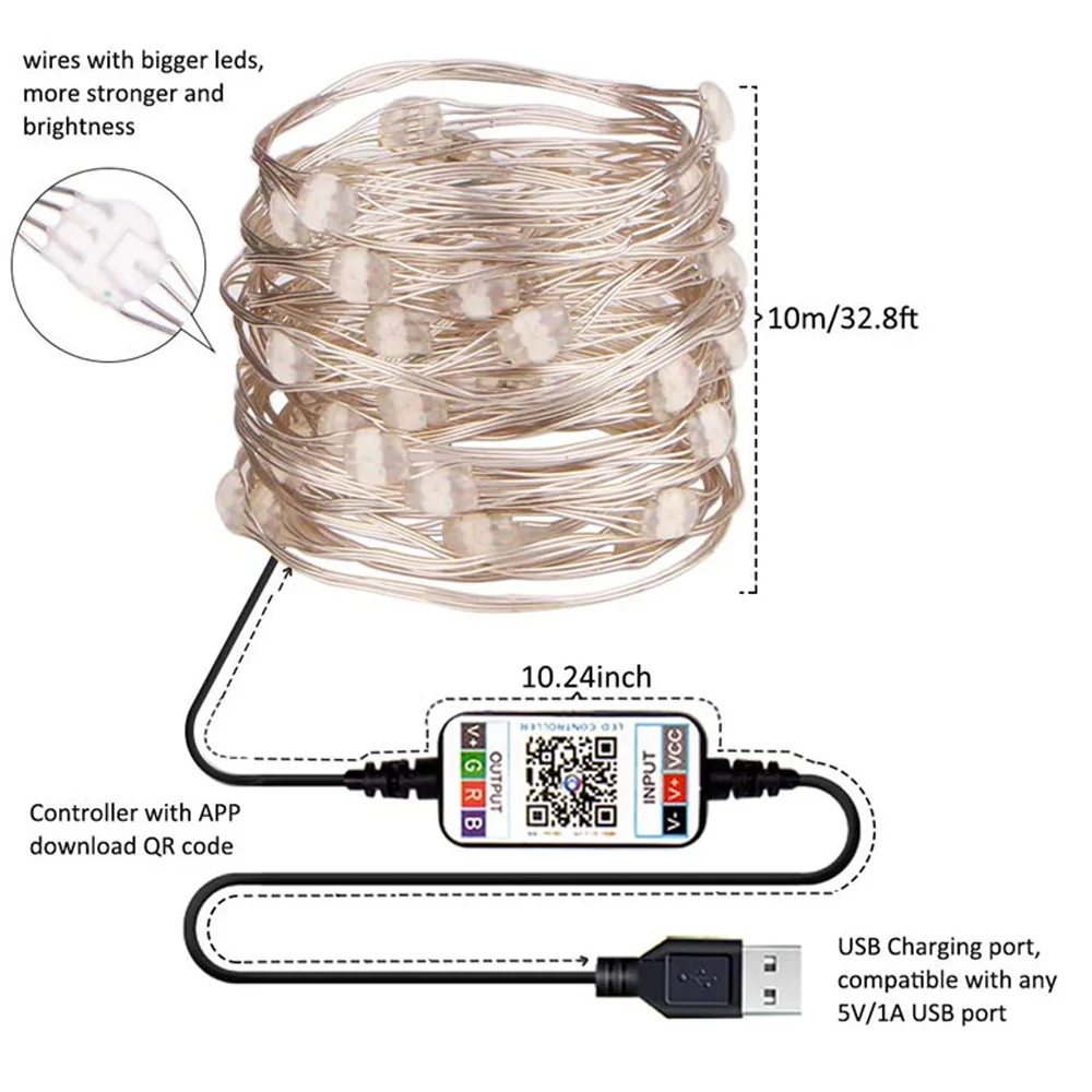 USB Christmas Tree Led String Lights with Phone Smart Bluetooth App Remote Control Christmas Home Decor Garland Fairy Lights