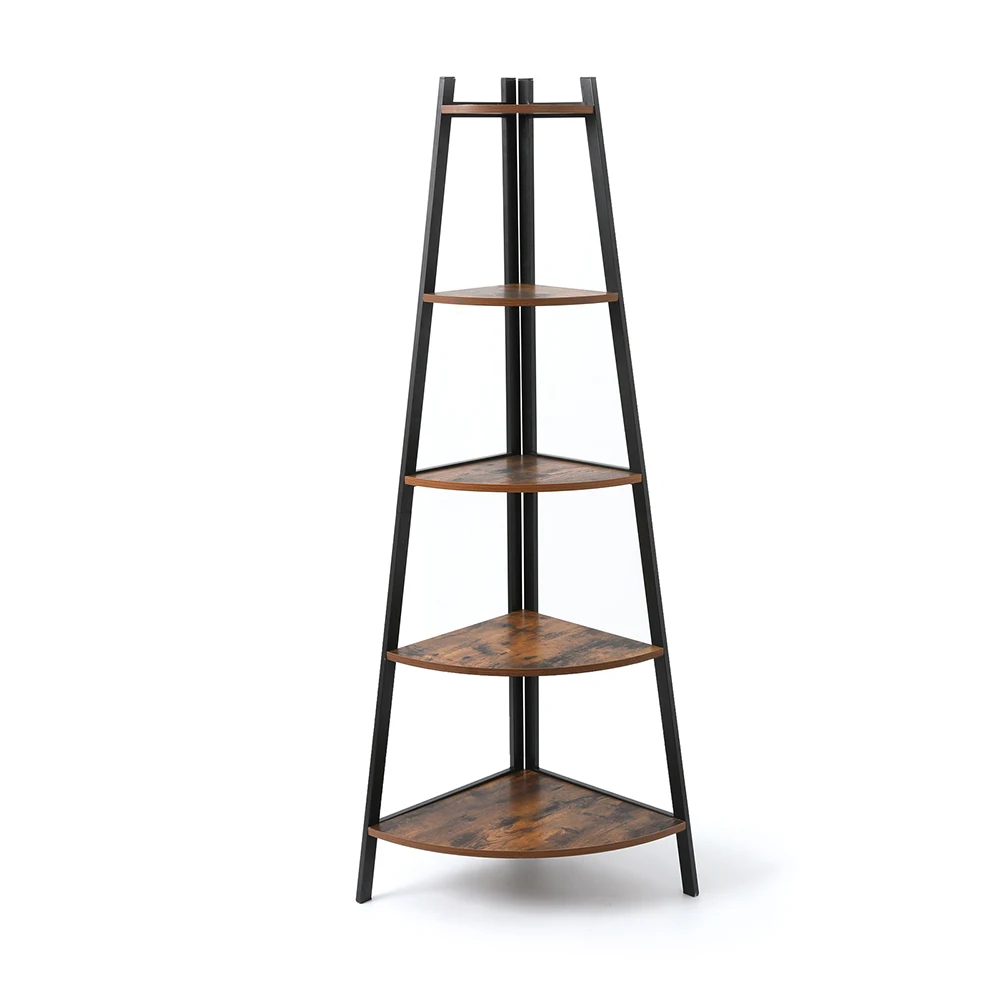 

Industrial Corner Ladder Shelf 5-Tier Bookcase A-Shaped Utility Display Storage Rack Plant Stand Wood Look Accent Metal Frame