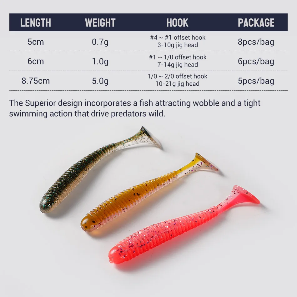 NOEBY Weicher Köder Silikon Köder 50mm 60mm 75mm 87,5mm Grub Würmer Paddel Schwanz Künstliche Wobbler Pike bass Köder Leurre Souple – Detail 2