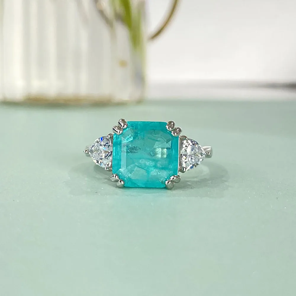 Anéis de prata esterlina 925 real, 10mm, pedra azul, aquamarine, paraiba, turmalina, alto carbono, joias, presentes para mulheres