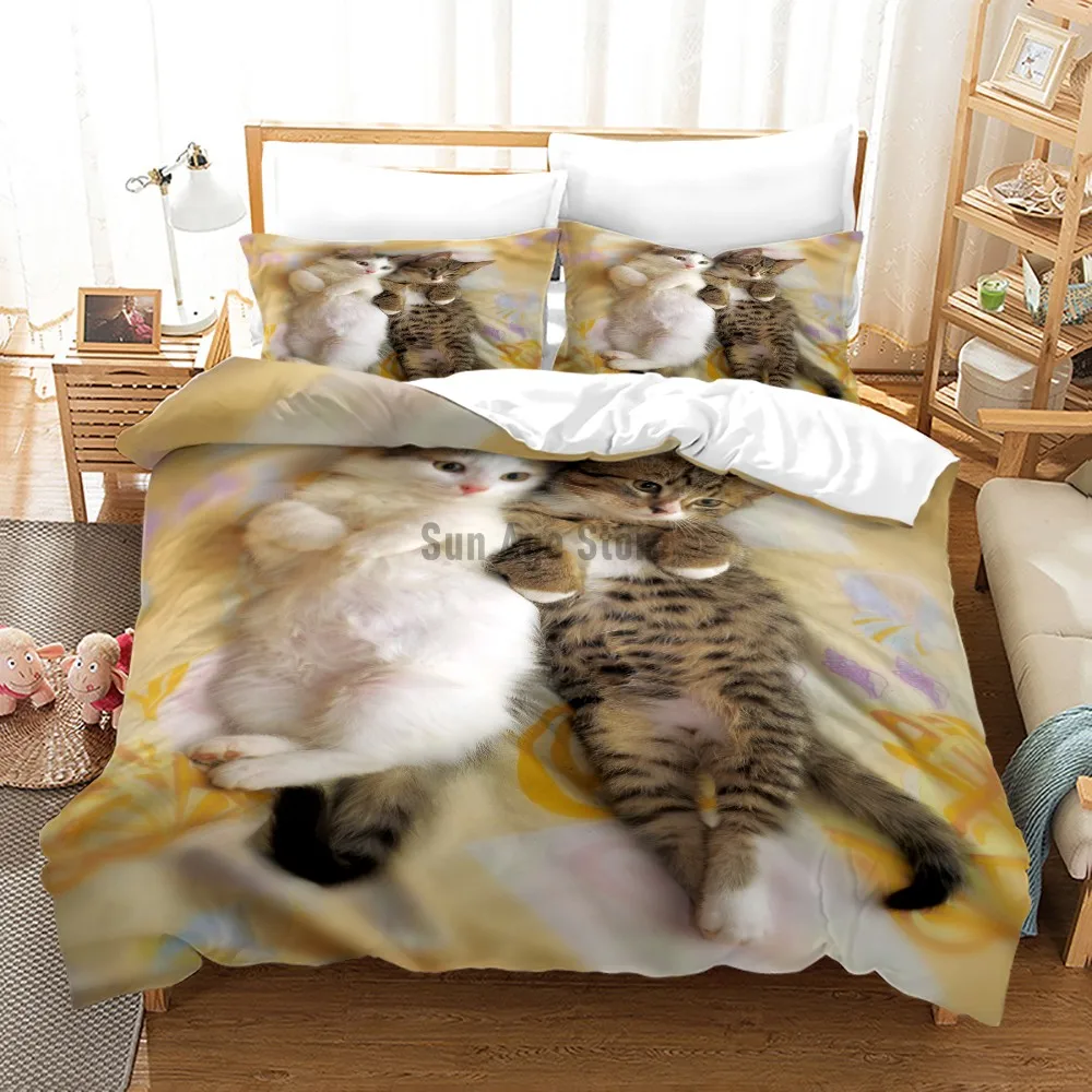 

Simple 3D Animal Bedding Sets Cat Duvet Cute Quilt Cover Set Pet Design Comforter Bed Linen With Pillowcase King Queen Dogs