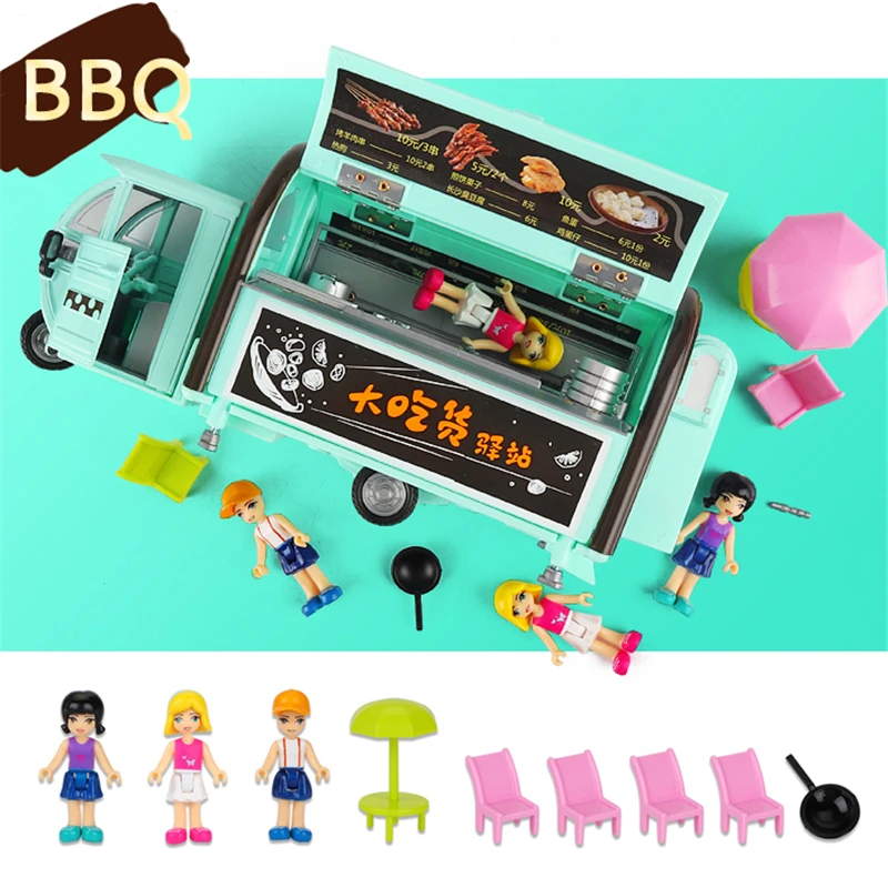 1:20 Simulation Barbecue Kids Pretend Play Food Kitchen Toys Multi-door Alloy Mobile BBQ Car Scene Children's Play House Toy