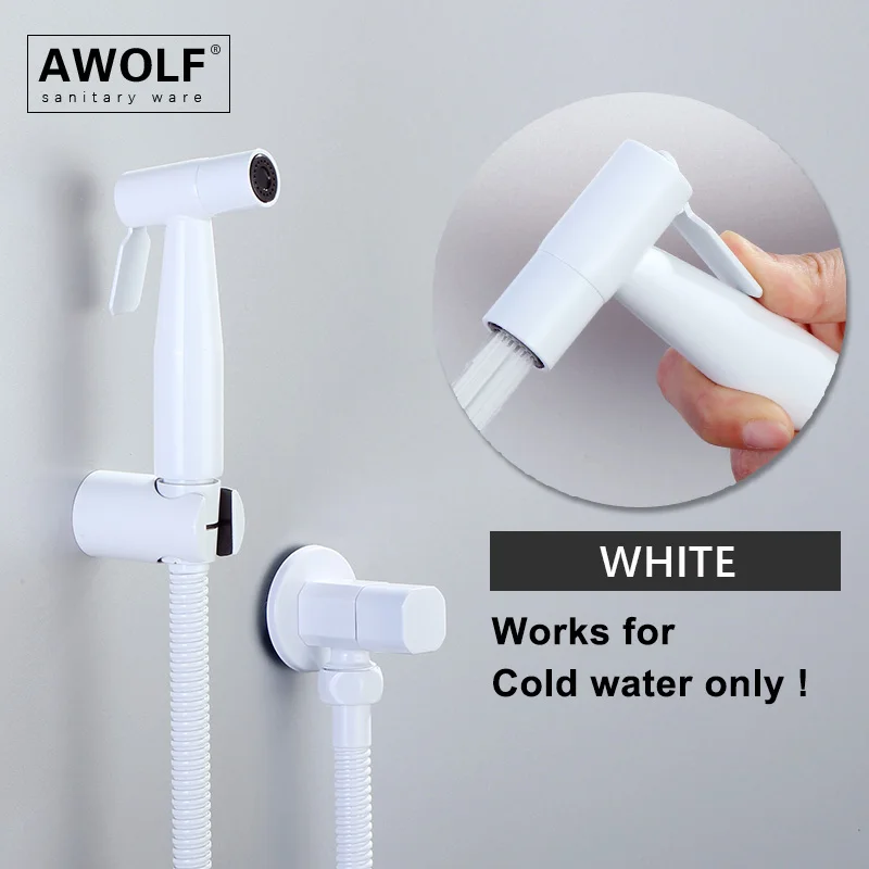 Awolf Handheld Hygienic Shower for WC White Stainless Steel Toilet Bidet Sprayer Set Toilet Washer Anal Shower System AP2290