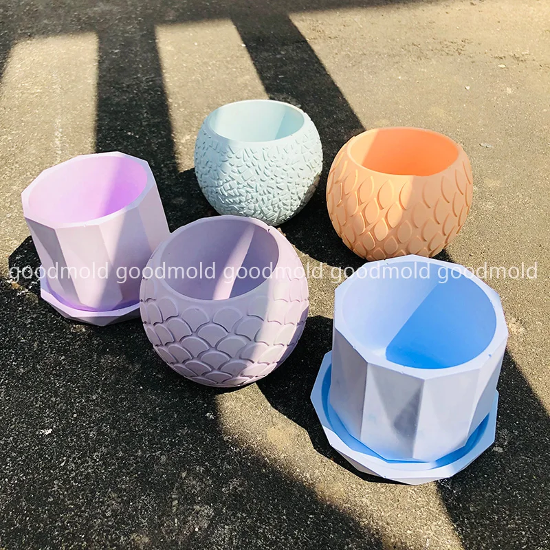 Exquisite Pattern Concrete Planter Mold Round Bowl Cement Succulent Planting Flowerpot Silicone Mold Candle Cup Vessel Mould