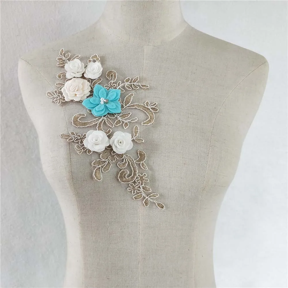 1 piece for sale lace chest decoration 3D three-dimensional flower sequin embroidery DIY clothing craft supplies accessories