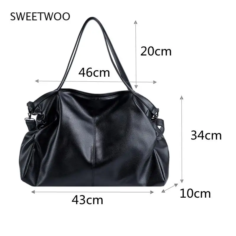 Big Black Shoulder Bags for Women Large Hobo Shopper Bag Solid Color Quality Soft Leather Crossbody Handbag Lady Travel Tote Bag