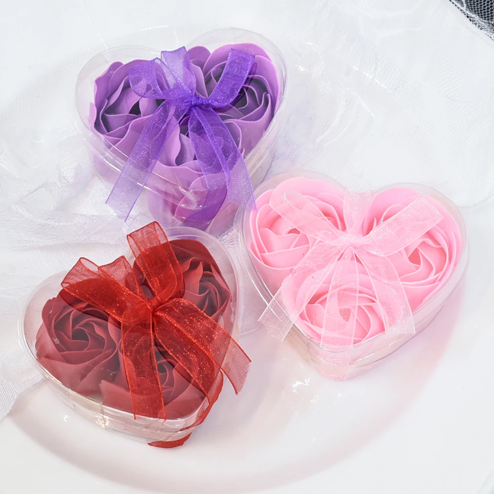 One Box 3PCS Heart Scented Bath Body Petal Rose Flower Soap Wedding Decoration Hot Selling Wedding Party Gift Scented Rose Flow