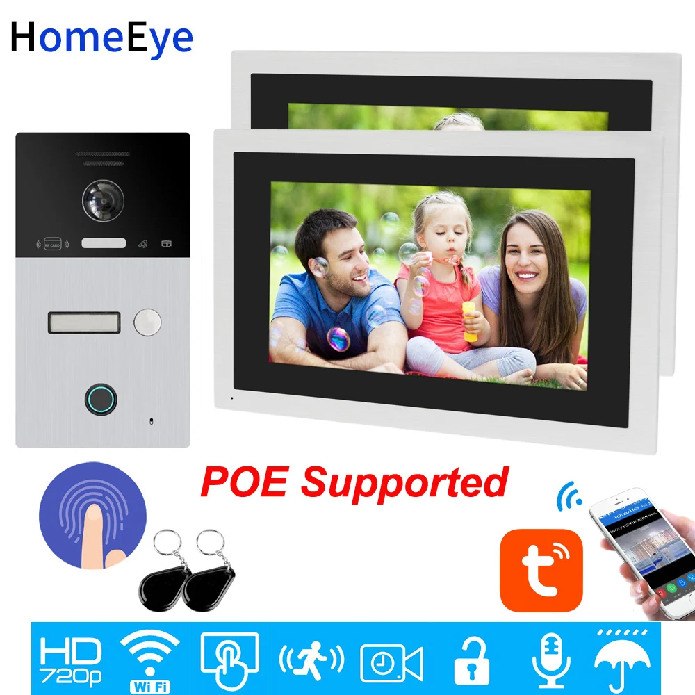 

1080P Video Door Phone WiFi Intercom TuyaSmart App Remote Unlock Password+RFID+Fingerprint Access Control 10'' Touch Screen