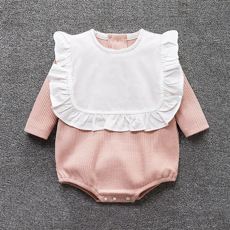 

Cotton Long Sleeve Newborn Baby Girl Bodysuits Lace Bebe Girls Jumpsuits Clothes Body Tops with Bibs