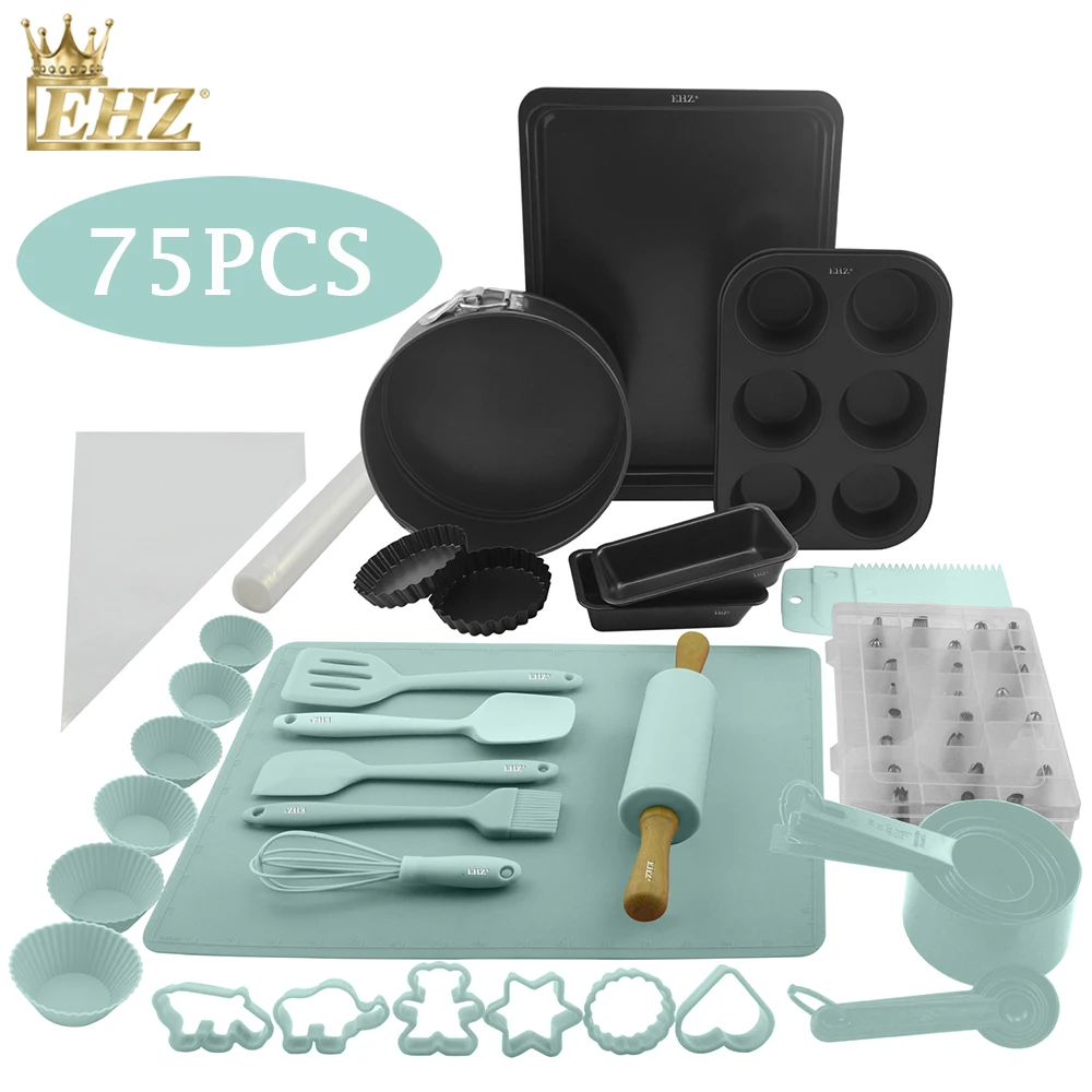 

EHZ BAKING SET OF 75PCS Cake Pizza Baking Pan Bakeware Set Rolling Pin Bread Cookie Mold Silicone Spatula Household Kitchen DIY