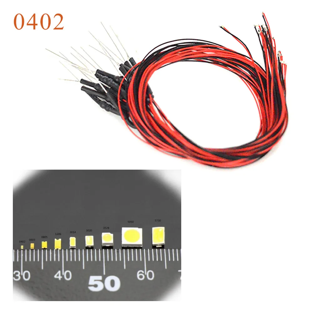 5pcs 0402 Microm SMD Led 12V Model Train HO N OO Scale Pre-soldered Micro Litz Wired LED Leads Wires 20cm DIY Model Making