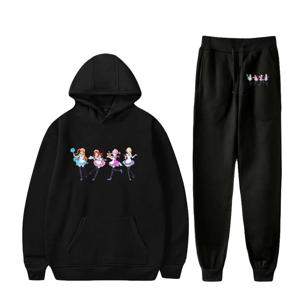 

Idol Time Pripara Print Fall Suit Hoodies Hooded Ankle Banded Pant Two Piece Set Street clothes the hoodies+pants