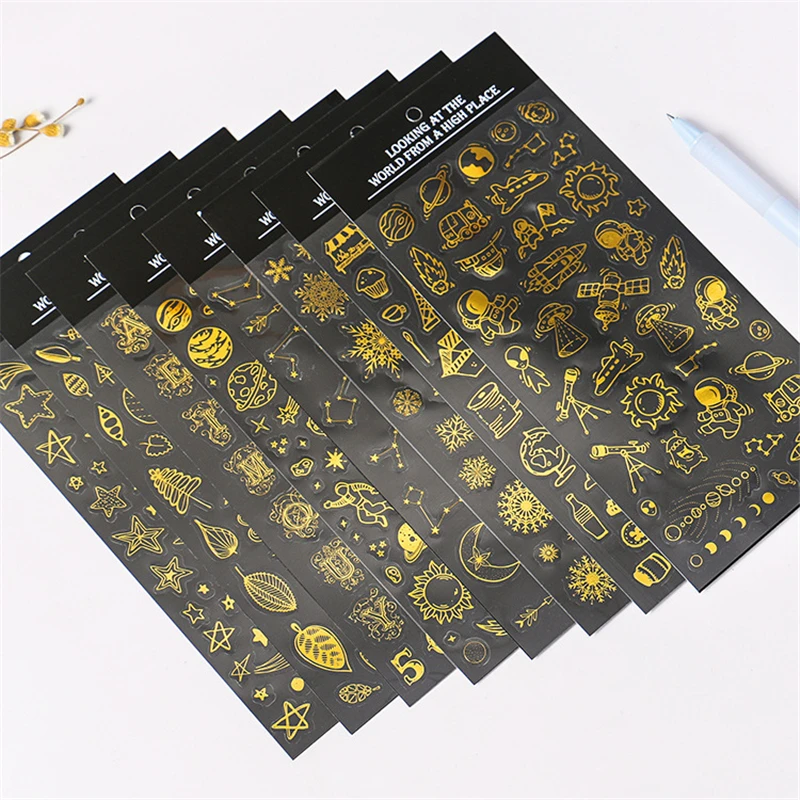 Looking World Foil Gold Color Diary Stickers Space Travel Snow Star Alphabet Adhesive Paste Note Sticker DIY Decoration A6177