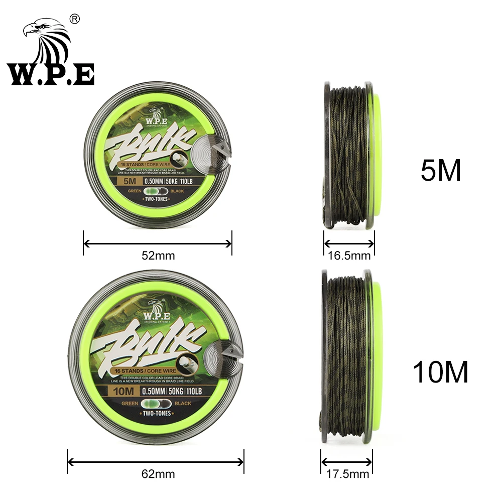 W.P.E Lead Core Carp Fishing 16 Strands Braid Carp Fishing Line  5m/10m  0.50mm 110LB 50kg Hair Rigs Carp Feeder Fishing Tackle