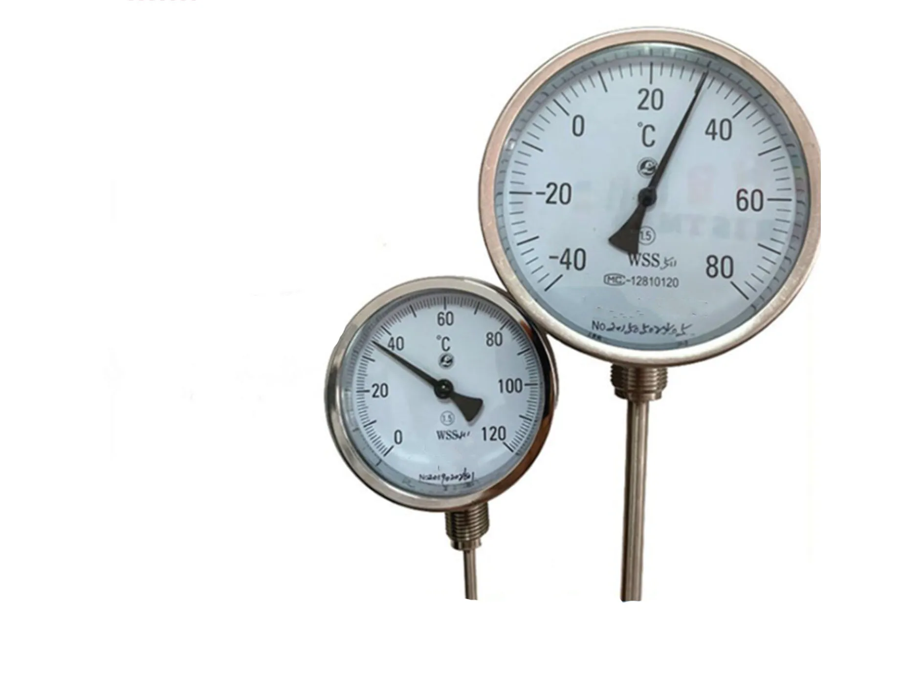 ميزان حرارة معدني مزدوج WSS 401150000   محور شعاعي مؤشر البطة المحمصة خط أنابيب الفولاذ المقاوم للصدأ ميزان الحرارة الصناعي