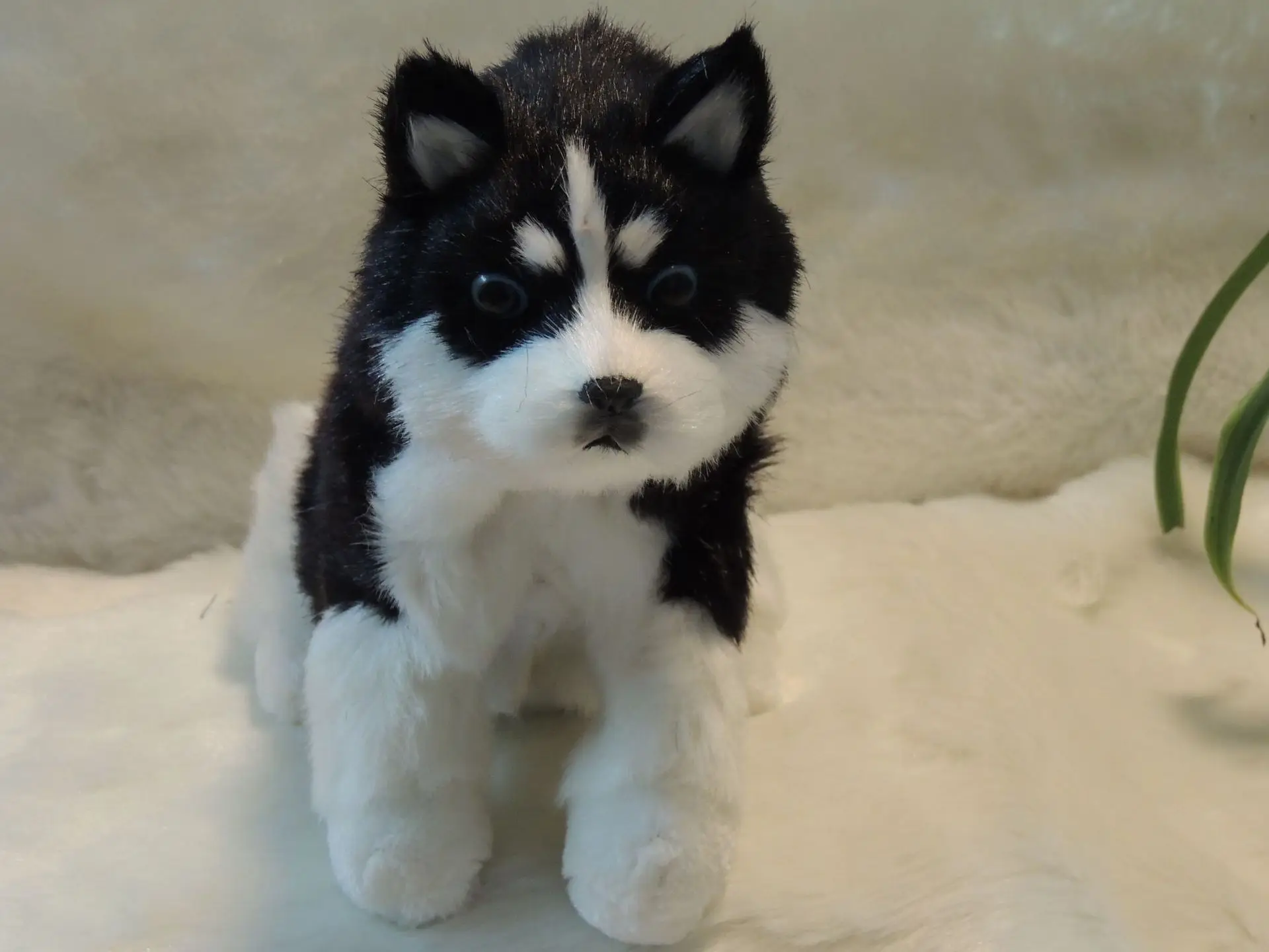 Electric Simulation Husky Dog Plush Cute Puppy Light-controlled Shaking His Head and Wagging Tail