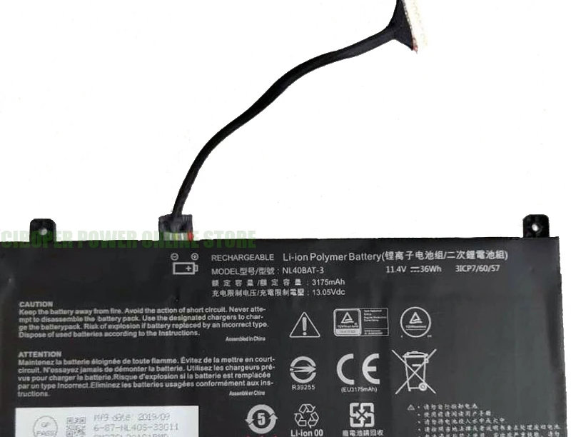 CP Genuine Laptop Battery NL40BAT-3 11.4V/ 36wh/3175mAh For NL40CU NL40GU NL50LU NL51LU 6-87-NL40S-32G21 6-87-NL4CS-32B01