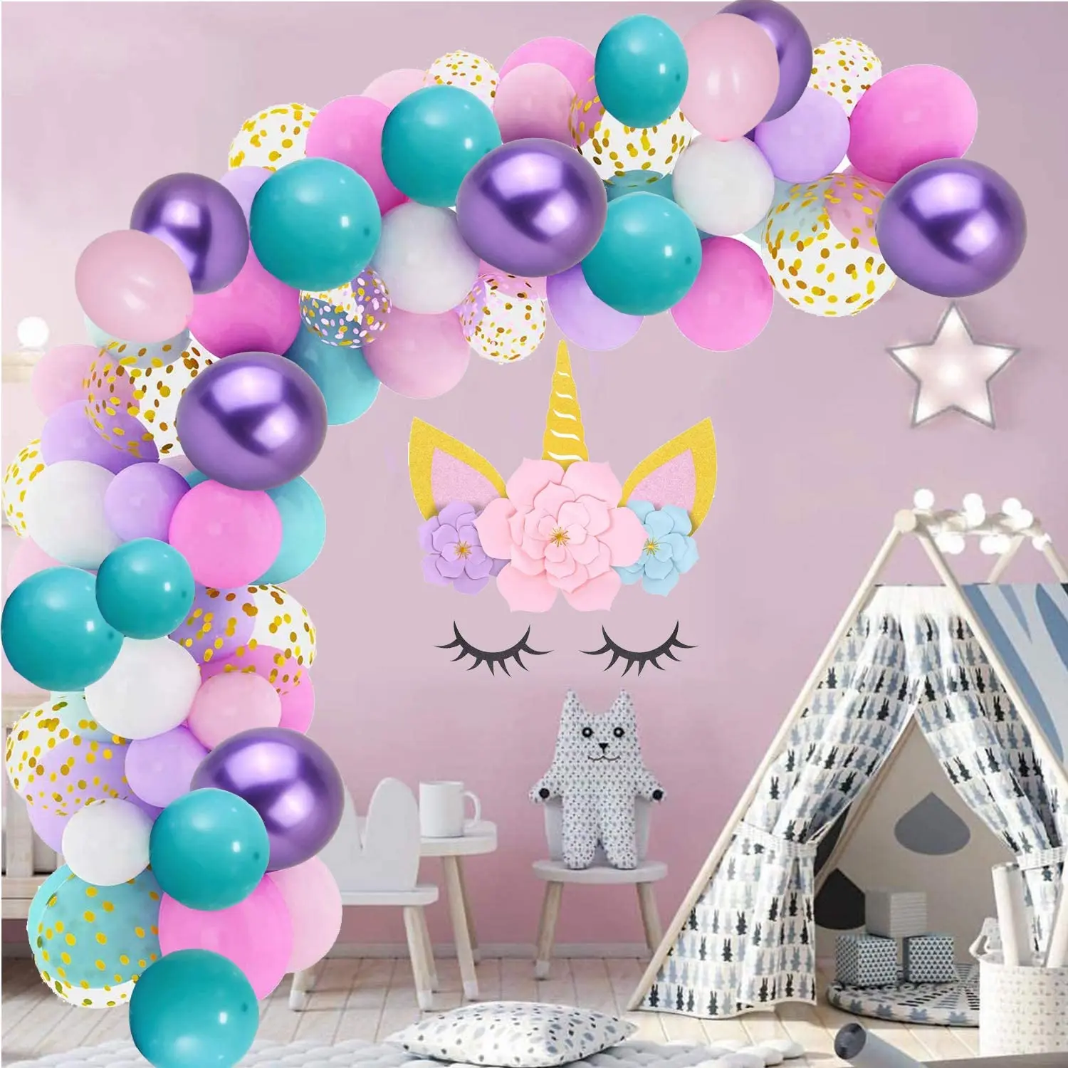 113pcs Balloons Arch Unicorn Mermaid Pink Balloons Garland Kit for Wedding Baby Shower Mermaid Girls Birthday Party Decorations