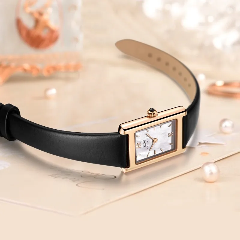 Switzerland Women's Watches Luxury Brand I&W 5mm Ultrathin Square Quartz Women Watch Sapphire Leather Waterproof Montre Femme