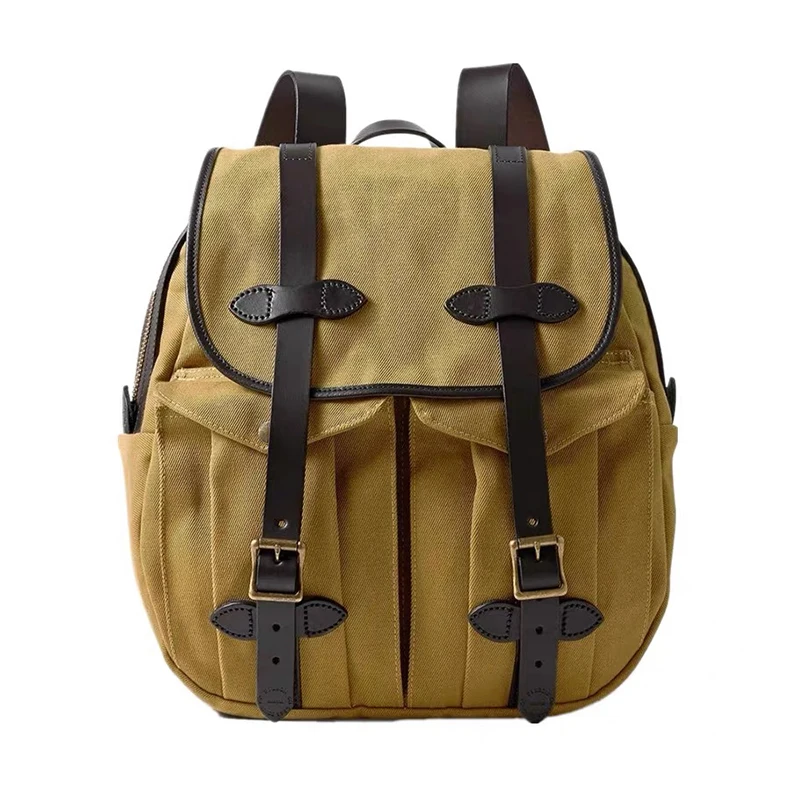 Imagem -02 - Mochila de Super Qualidade Couro de Vaca Legítimo e 22oz Lona Encerada à Prova d Água Bolsa Vintage com Zíper Ykk Cd70262 Tamanho 34*39*11cm