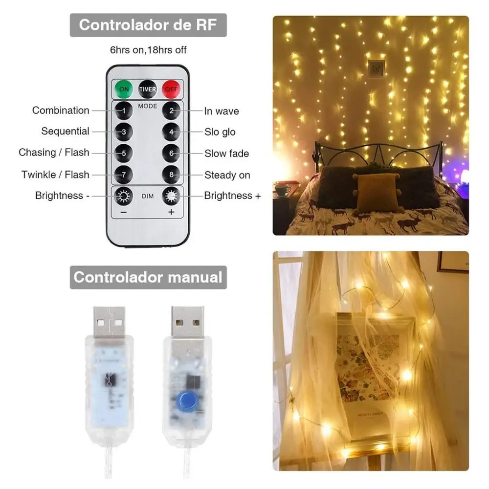 3x3m LED Curtain Garland USB Fairy Festoon Curtain Light With Remote Control Curtain Light Christmas Decorations for Home