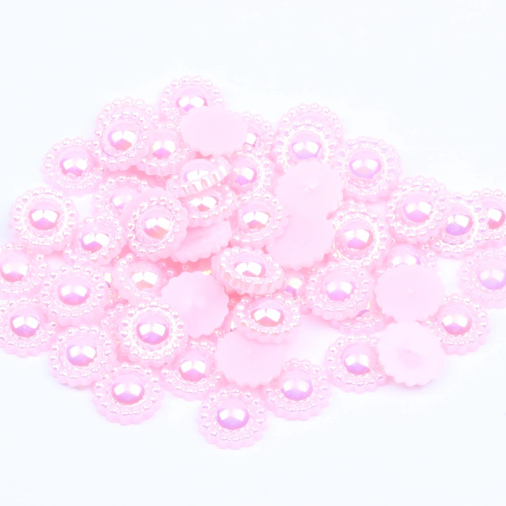 Half Round Pearls Sunflower 9mm 200/2000pcs Many AB Color Imitation Glue On Resin Beads Appliques For Wedding Dress Decoration